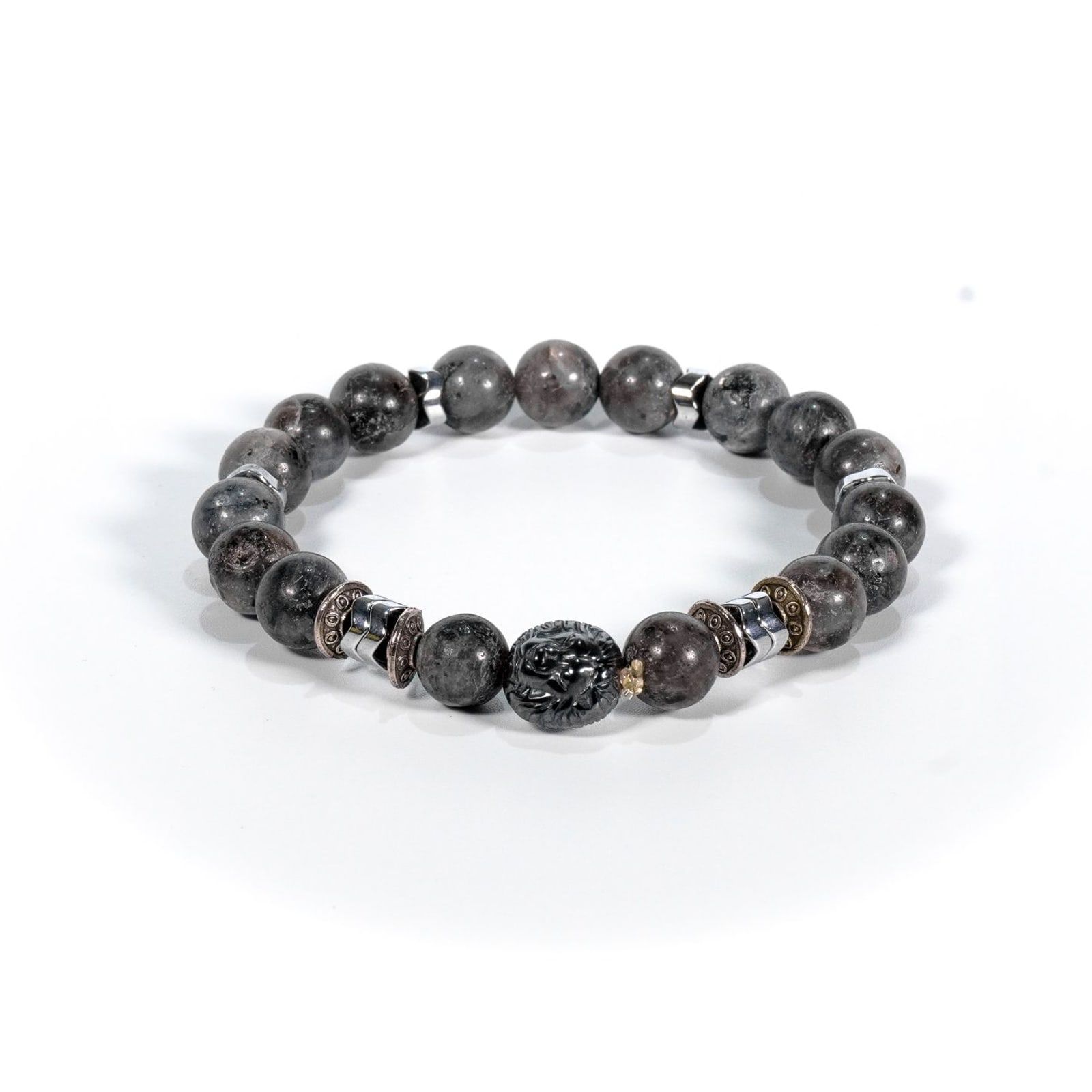 Pulsera Larvikita y hematita gris